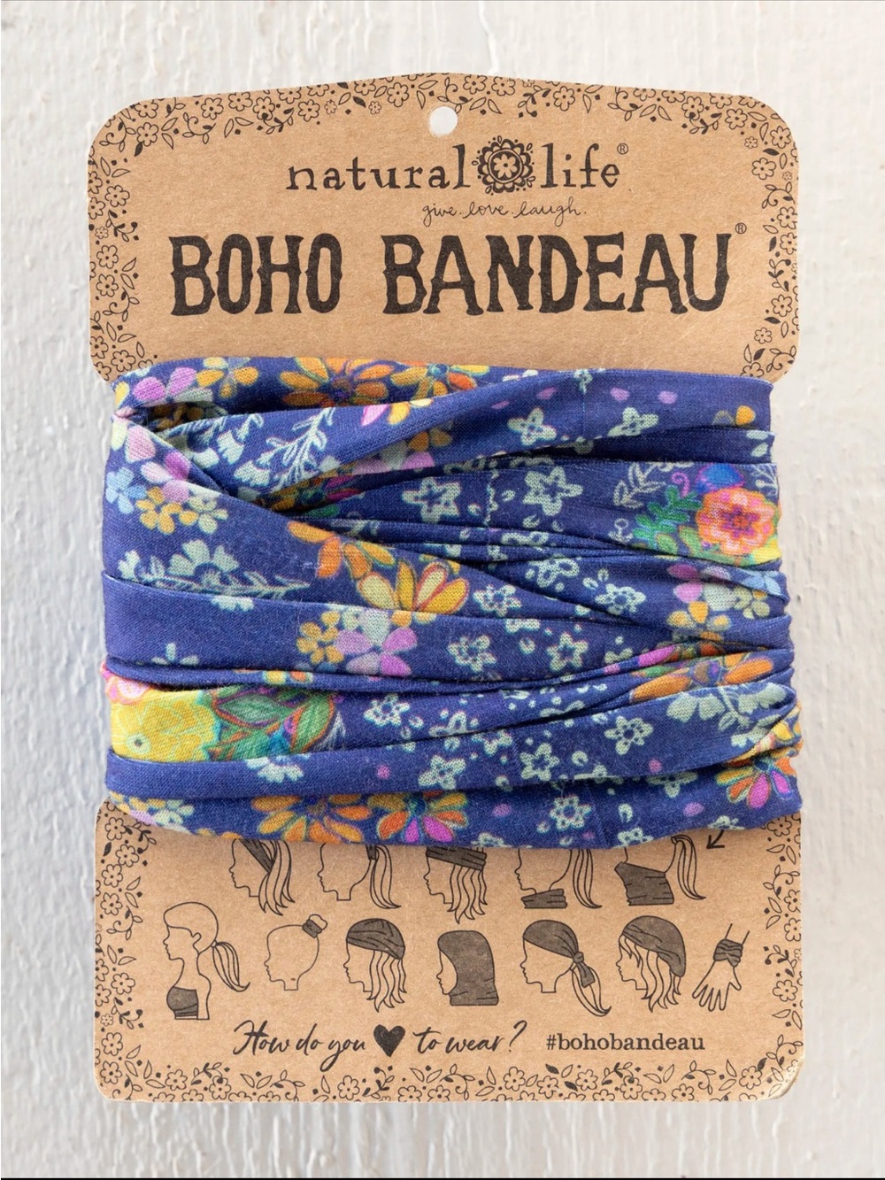 NATURAL LIFE Floral Boho Bandeau Headband - Navy with Yellow & Pink Accents #214